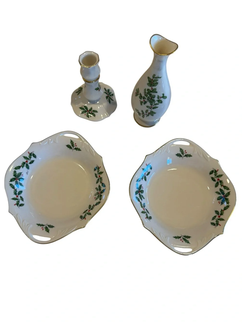 Lenox Holiday Bone China Serving Dishes Vase & Candle Holder Set